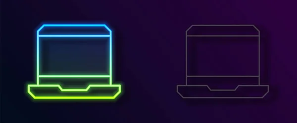 Lumineux néon ligne icône ordinateur portable isolé sur fond noir. Ordinateur portable avec signe d'écran vide. Vecteur — Image vectorielle