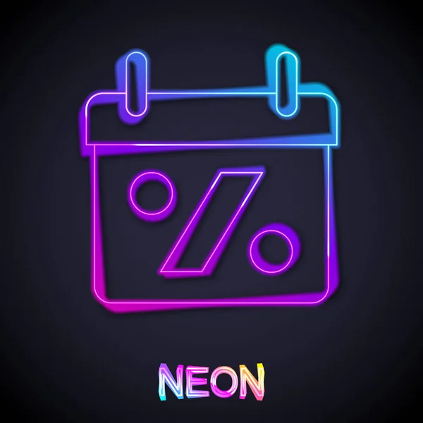 Gloeiende neon lijn Discount procent tag pictogram geïsoleerd op zwarte achtergrond. Boodschappenteken. Speciale aanbieding teken. Kortingsbonnen symbool. Vector — Stockvector