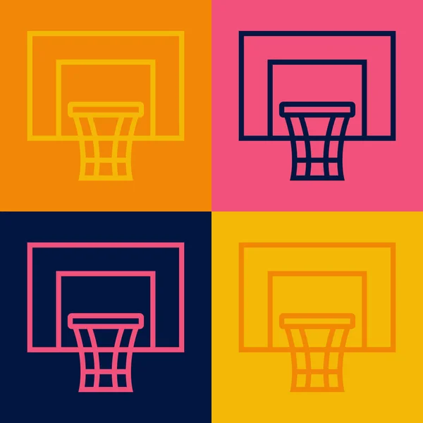 Pop art line Icono de tablero de baloncesto aislado sobre fondo de color. Vector — Vector de stock
