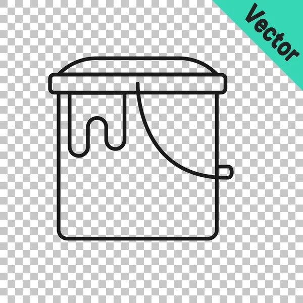 Línea negra Icono de cubo de pintura aislado sobre fondo transparente. Vector — Vector de stock