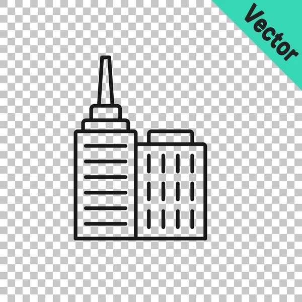 Black line City landscape icon isolated on transparent background. Metropolis architecture panoramic landscape. Vector — Stock Vector