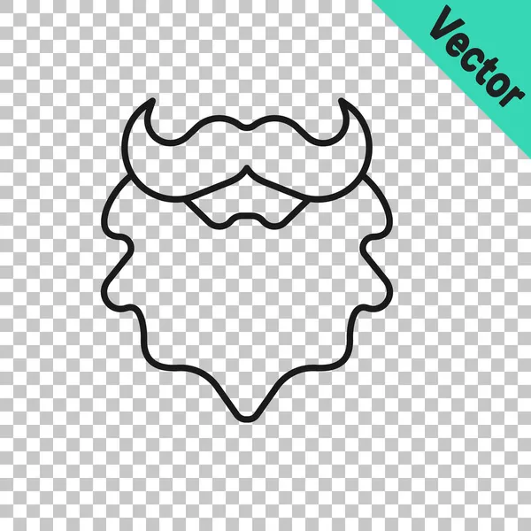 Línea negra Icono de bigote y barba aislado sobre fondo transparente. Símbolo de barbería. Estilo de pelo facial. Vector — Vector de stock