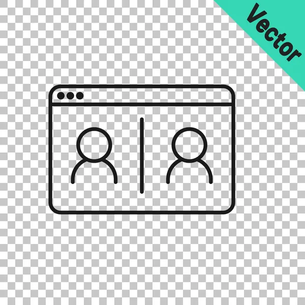 Black line Video chat conference icon isolated on transparent background. Online meeting work form home. Remote project management. Vector — Stock Vector