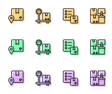 Dağıtım listesinin doğrulanmasını, karton kutulu konumu, Ölçek ve Depo kutuları simgesini ayarla. Vektör