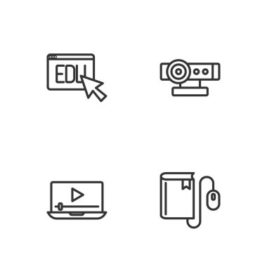 Fare, Online oyun videosu, eğitim ve Web kamera ikonu ile Elektronik Kitabı ayarla. Vektör