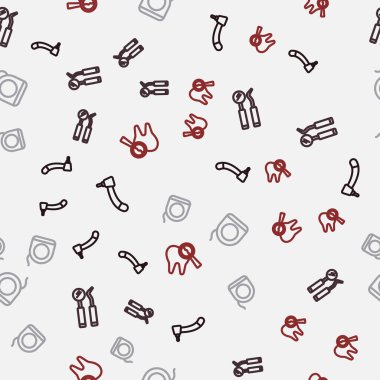 Diş matkabı, diş aynası ve sonda, diş ipi ve kırık dişi kusursuz desene ayarlayın. Vektör