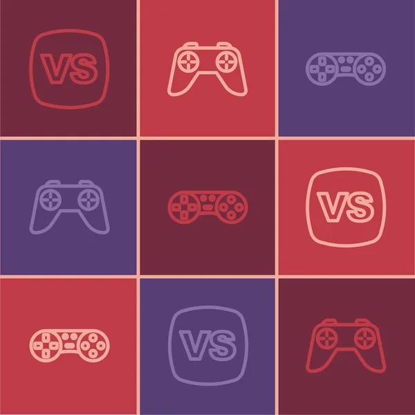 Establecer línea VS Versus batalla, controlador de juego o joystick y el icono. Vector — Archivo Imágenes Vectoriales