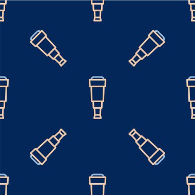 Spyglass teleskop mercek simgesi mavi arkaplanda izole edilmiş kusursuz desen. Denizci dürbünü. Vektör