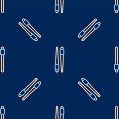 Line Food yemek çubukları ikonu mavi arka planda izole edilmiş pürüzsüz desen. Asya yemekleri için tahta Kore çubukları. Doğulu aletler. Vektör