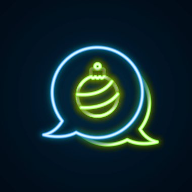 Parlayan neon hattı Noel topu simgesi siyah arka planda izole edildi. Mutlu Noeller ve mutlu yıllar. Renkli taslak konsepti. Vektör