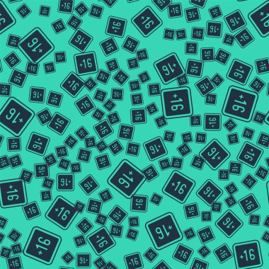 Black Plus 16 film ikonu, yeşil arka planda kusursuz desen izole etti. Yetişkin içeriği. On altı artı ikon. Sansürlü iş konsepti. Vektör