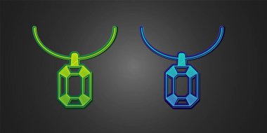 Kolye ikonundaki yeşil ve mavi kolye siyah arka planda izole. Vektör