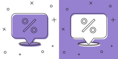 İndirim yüzde etiketi simgesini beyaz ve mor arkaplanda izole et. Etiket alışverişi. Özel teklif işareti. İndirim kuponları sembolü. Vektör