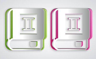 Kağıt kesiği Kitap simgesi gri arkaplanda izole edildi. İkinci cilt. Kağıt sanatı tarzı. Vektör