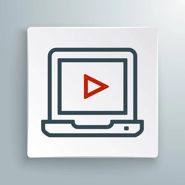 Line Online spielen Video-Symbol isoliert auf weißem Hintergrund. Laptop und Filmstreifen mit Spielschild. Buntes Rahmenkonzept. Vektor — Stockvektor