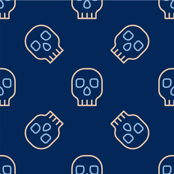 Line Skull Symbol isoliert nahtlose Muster auf blauem Hintergrund. Frohe Halloween-Party. Vektor — Stockvektor