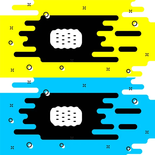 Icona spugna bianca isolata su sfondo nero. Sapienza di fibra di tiglio per lavare i piatti. Servizio di pulizia logo. Vettore — Vettoriale Stock