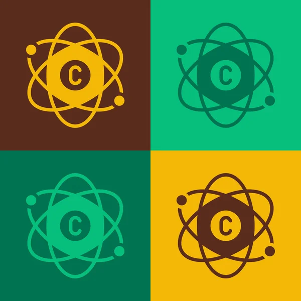Поп-арт Атом икона изолированы на цветном фоне. Символ науки, образования, ядерной физики, научных исследований. Вектор — стоковый вектор