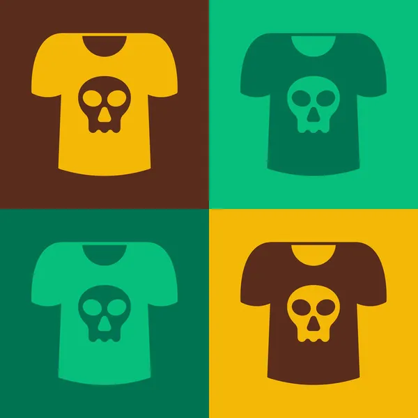 Pop Art Shirt mit Totenkopf-Symbol isoliert auf farbigem Hintergrund. Frohe Halloween-Party. Vektor — Stockvektor