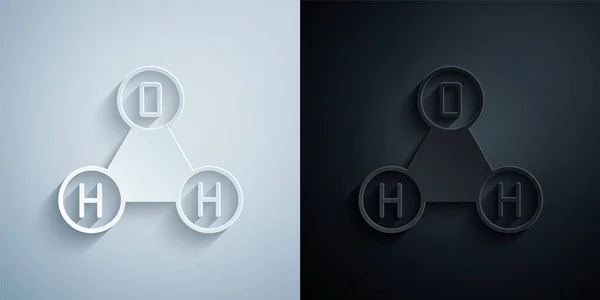 Corte de papel Fórmula química para gotas de agua Icono en forma de H2O aislado sobre fondo gris y negro. Estilo de arte de papel. Vector — Vector de stock