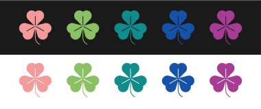 Yonca simgesini siyah beyaz arkaplanda izole et. Mutlu Aziz Patrick günleri. Vektör