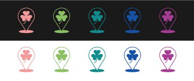 Yonca folyo yaprağı simgesini siyah ve beyaz arkaplanda izole et. Aziz Patrick gününüz kutlu olsun. Ulusal İrlanda bayramı. Vektör