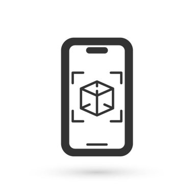 Gri 3D modelleme simgesi beyaz arkaplanda izole edildi. Artırılmış gerçeklik mi yoksa sanal gerçeklik mi? Vektör