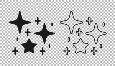Şeffaf arkaplanda izole edilmiş sihirli parçacık simgesine sahip siyah parıldayan yıldızlar. Sihirli noel süsü. Vektör