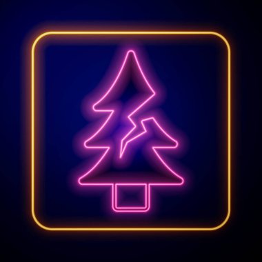 Parlayan neon ağacı simgesi siyah arkaplanda izole edildi. Orman sembolü. Vektör