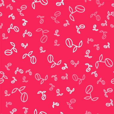 Beyaz çizgi kahve çekirdeği ikonu kırmızı arka planda pürüzsüz desen izole etti. Vektör