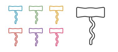 Beyaz arkaplanda şarap tirbuşon simgesini ayır. Simgeleri renklendirin. Vektör