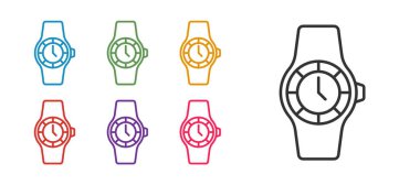 Beyaz arkaplanda bilek saat simgesini ayır. Kol saati simgesi. Simgeleri renklendirin. Vektör