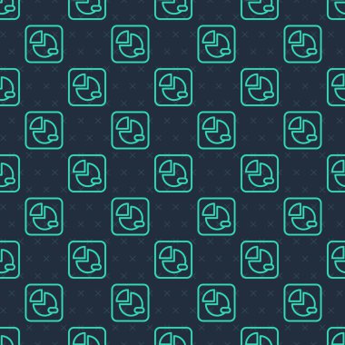 Yeşil çizgi pasta grafiği ikonu mavi arkaplanda izole edilmiş pürüzsüz desen. Diyagram çizelgesi. Vektör