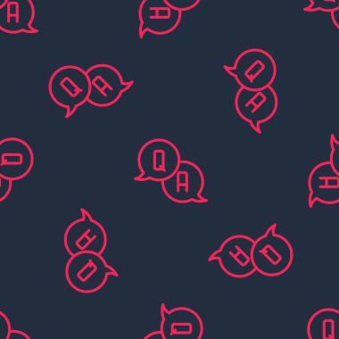 Soru ve Yanıt simgesiyle kırmızı çizgi konuşma baloncukları siyah arkaplanda izole edilmiş kusursuz desen. Q ve A sembolü. SSS işareti. Konuşma balonu ve çizelgesi. Vektör