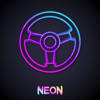 Parlayan neon hattı yarış simülatörü kokpit ikonu siyah arkaplanda izole edildi. Oyun aksesuarı. Simülasyon oyunu için Gadget. Vektör