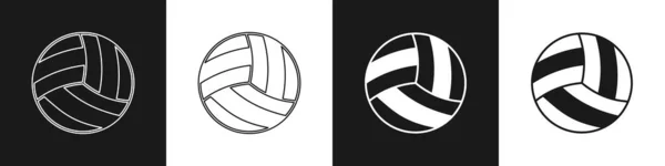 Définir l'icône de la balle de volley isolé sur fond noir et blanc. Équipement sportif. Vecteur — Image vectorielle