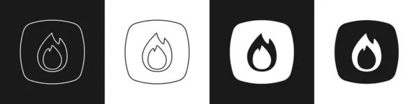 Establecer fuego llama icono aislado sobre fondo blanco y negro. Vector — Archivo Imágenes Vectoriales