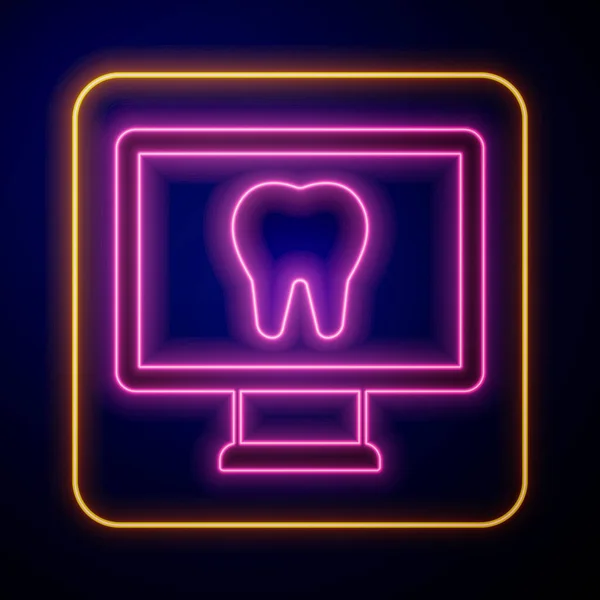 Brilhante neon Ícone de cuidados dentários on-line isolado em fundo preto. Central de atendimento odontológico. Vetor —  Vetores de Stock
