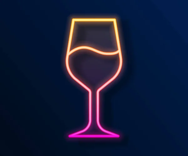 Icono de cristal de vino de línea de neón brillante aislado sobre fondo negro. Signo de copa de vino. Vector — Vector de stock