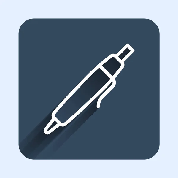 Witte lijn Pen pictogram geïsoleerd met lange schaduw achtergrond. Blauwe vierkante knop. Vector — Stockvector