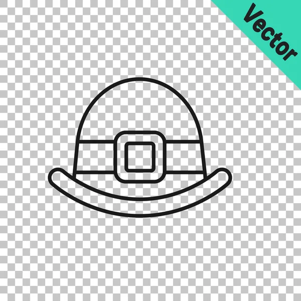 Línea negra Icono del sombrero de duende aislado sobre fondo transparente. Feliz día de San Patricio. Fiesta nacional irlandesa. Vector — Vector de stock