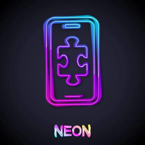 Lumineux néon ligne Smartphone et jouer dans l'icône du jeu isolé sur fond noir. Concept de jeu mobile. Vecteur — Image vectorielle