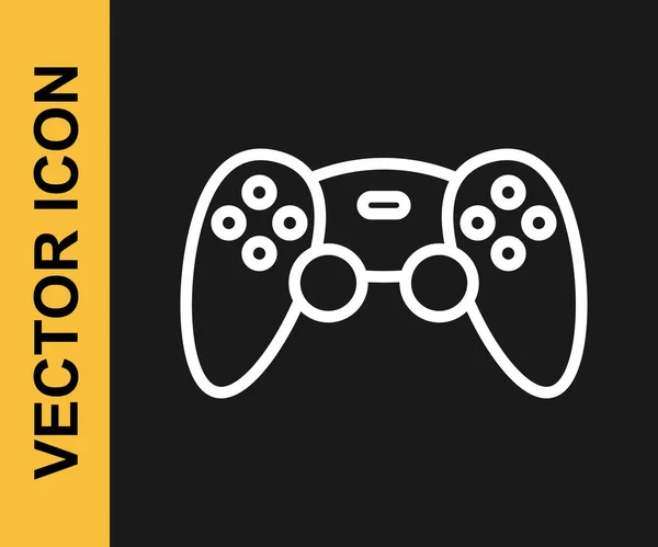 Weiße Linie Game-Controller oder Steuerknüppel für Spielkonsole Symbol isoliert auf schwarzem Hintergrund. Vektor — Stockvektor