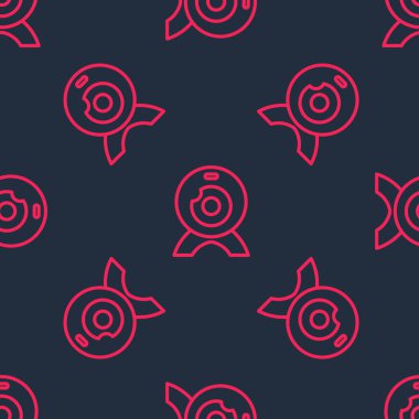 Kırmızı çizgi Web kamera simgesi siyah arkaplanda kusursuz desen izole etti. Sohbet kamerası. Web kamerası simgesi. Vektör