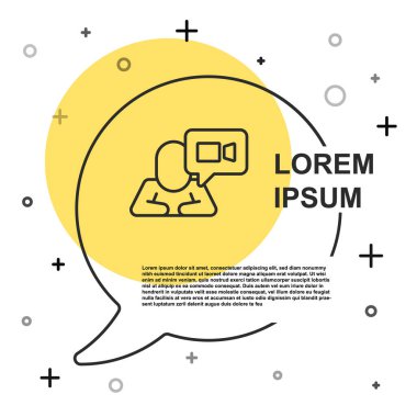 Siyah hat görüntülü sohbet konferansı simgesi beyaz arkaplanda izole edildi. Çevrimiçi iş görüşmesi formu. Uzak proje yönetimi. Rastgele dinamik şekiller. Vektör