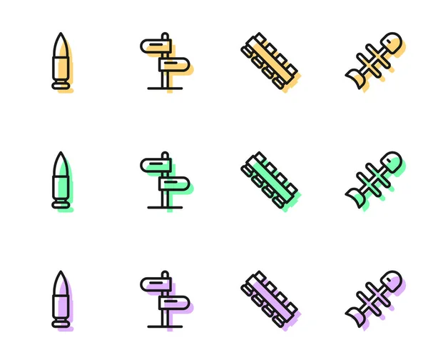 设置线猎枪带、子弹、道路交通标志和死鱼图标.B.病媒 — 图库矢量图片