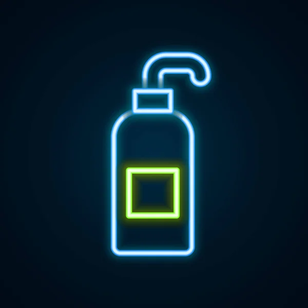 Linea Fluorescente Neon Flacone Sapone Liquido Antibatterico Con Icona Dispenser — Vettoriale Stock