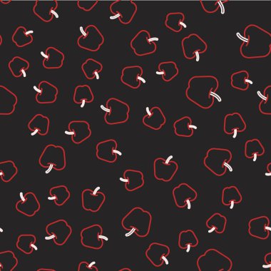 Çizgi Elması simgesi siyah arkaplanda kusursuz desen izole etti. Fazla kilolu. Sağlıklı diyet menüsü. Fitness diyeti elması. Vektör