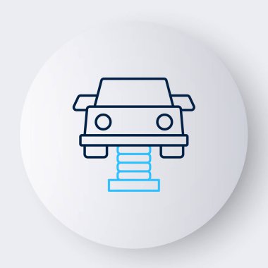 Oyun alanı simgesindeki çizgi salıncak arabası beyaz arkaplanda izole edildi. Çocuklardan oluşan atlı karınca. Eğlence ikonu. Renkli taslak konsepti. Vektör