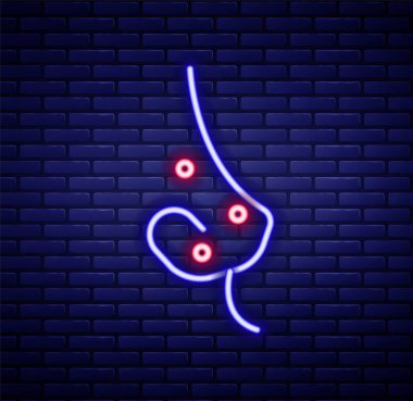 Parlayan neon hattı Akne simgesi tuğla duvar arkasında izole edildi. Deride iltihaplı sivilce. Tıkanmış gözenekteki sebum bir bakterinin büyümesini teşvik ediyor. Renkli taslak konsepti. Vektör